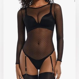 Mesh body suit with detachable garters size small